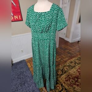 C+D+M Green Flower Print Dress XL